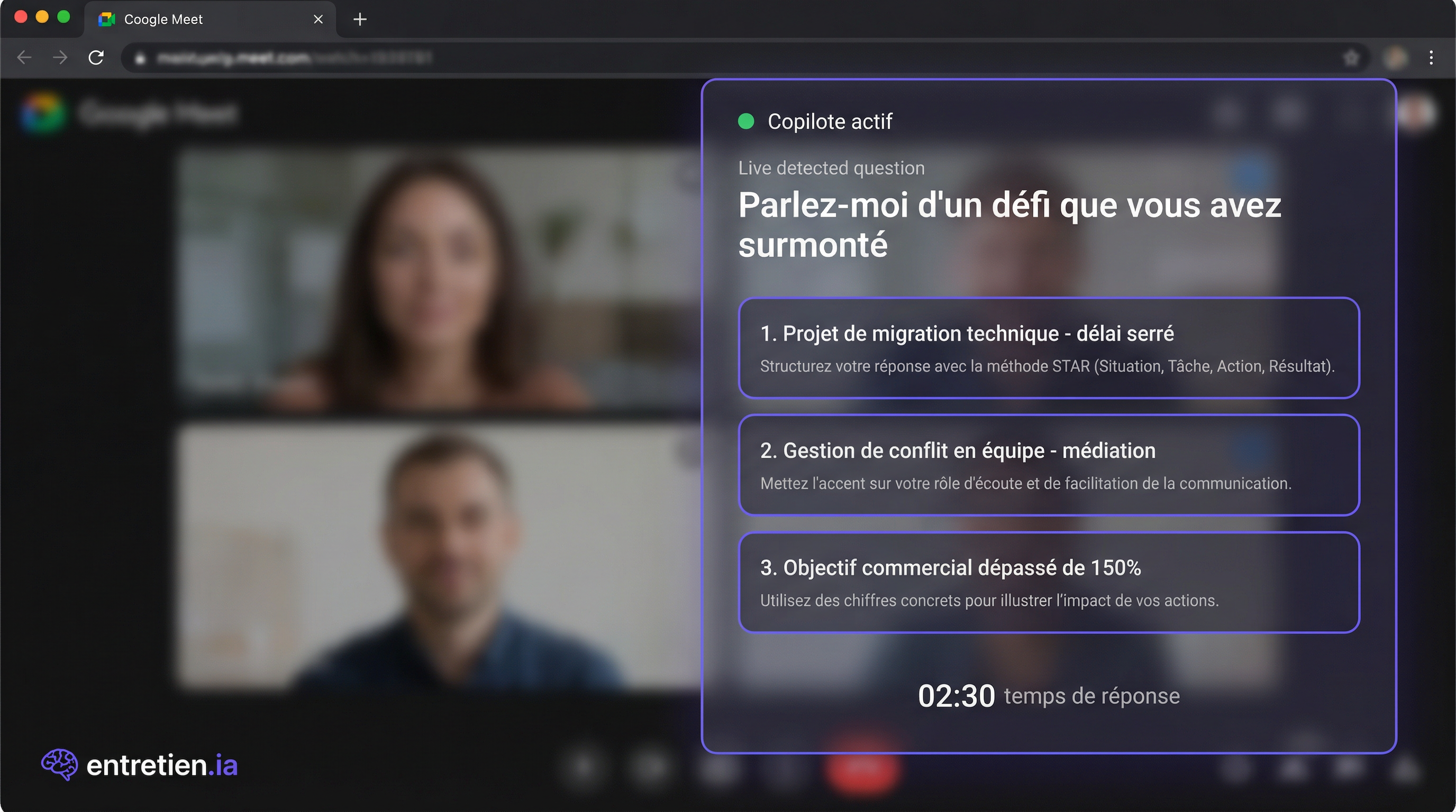 Copilote d'entretien en temps reel pendant une visio